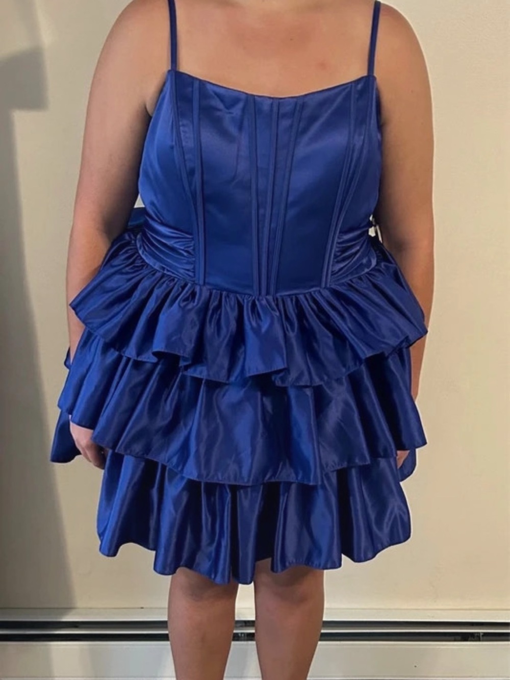 Stacees Royal Blue Ruffled Satin Homecoming Dress 22W
